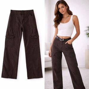 Aeropostale XS Brown Utility Cargo Pants Streetwear Y2K Wide Leg